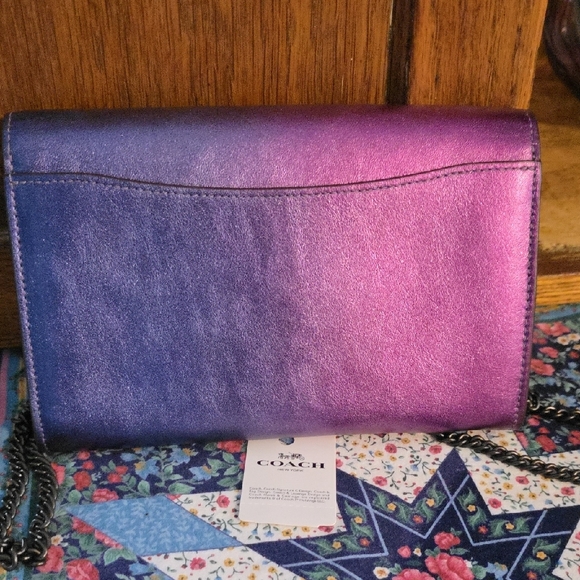 Coach Tabby Metalic Purple Ombre Clutch w/Chain Crossbody Strap NWT - Picture 4 of 11